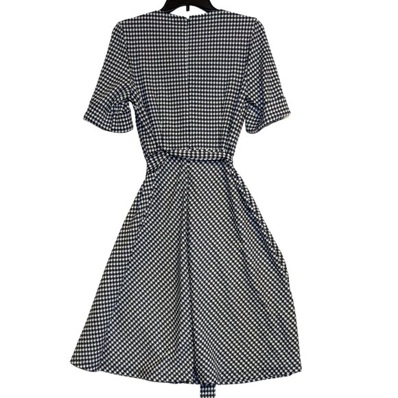 Shelby & Palmer Womens Houndstooth Dress Size 6 Black & White Zip Front & Belted - Picture 6 of 6